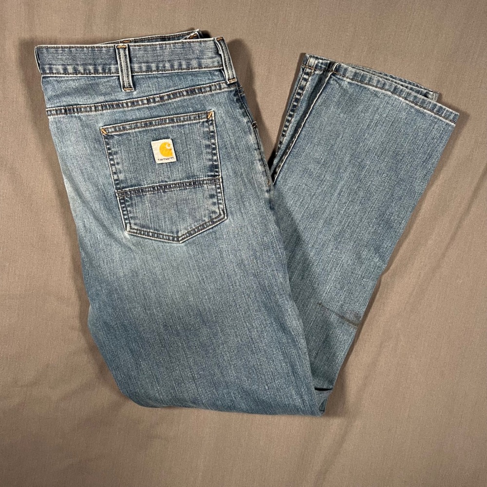 Carhartt Jeans Men's 42x32 Blue Rugged Flex Relaxed Fit Stretch Distressed Pants
